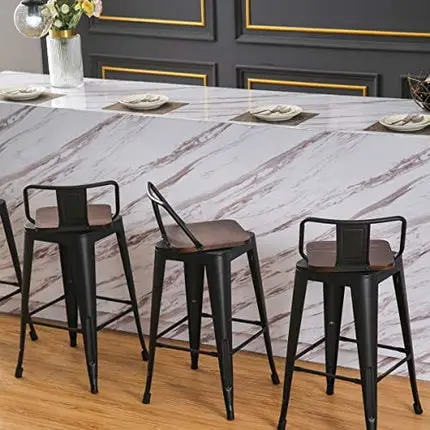 Changjie Furniture Swivel Metal Bar Stools Kitchen Counter Height Stools Industrial Barstools Set of 4 (Swivel 24 inch,Matte Black Wooden)