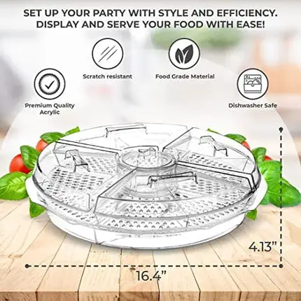 Chef's Star Clear Extra Large Acrylic Appetizer Serving Tray, 8 Compartment Vegetable Tray with Lid, Shrimp Cocktail Serving Dish, Large Iced Food Platter for Breakfast, Lunch, Dinner, Picnics Parties