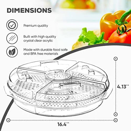 Chef's Star Clear Extra Large Acrylic Appetizer Serving Tray, 8 Compartment Vegetable Tray with Lid, Shrimp Cocktail Serving Dish, Large Iced Food Platter for Breakfast, Lunch, Dinner, Picnics Parties