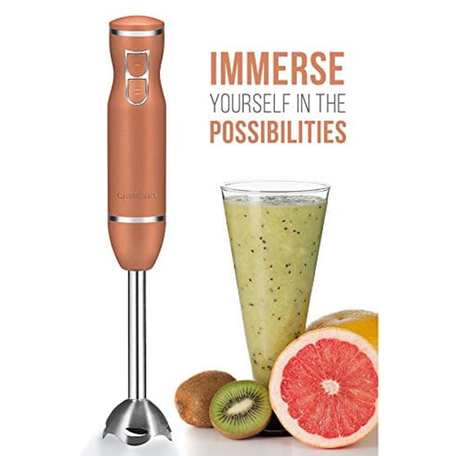 Chefman With Stainless Steel Shaft & Blades Powerful Ice Crushing 2-Speed Control One Hand-Mixer, Purees Smoothie, Sauces & Soups, 300 Watts, Copper