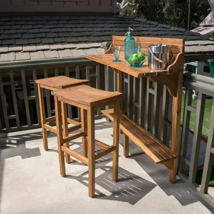 Christopher Knight Home Caribbean Outdoor Acacia Wood Balcony Bar Set, 3-Pcs Set, Natural Stained Light Brown