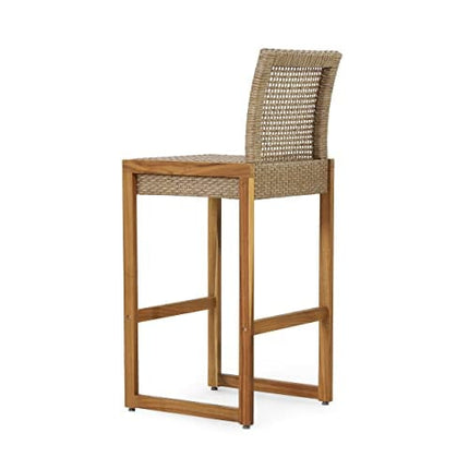Christopher Knight Home Elon Outdoor Barstools - Wicker and Acacia Wood - Light Multi-Brown/Teak (Set of 2)