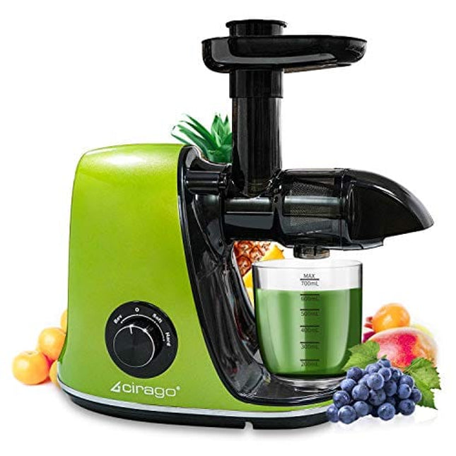 CIRAGO Juicer Machines, Slow Masticating Juicer Extractor Two Speed Adjustment, Easy to Clean, Quiet Motor, Cold Press Juicer for Vegetables and Fruits, BPA-Free (Green)