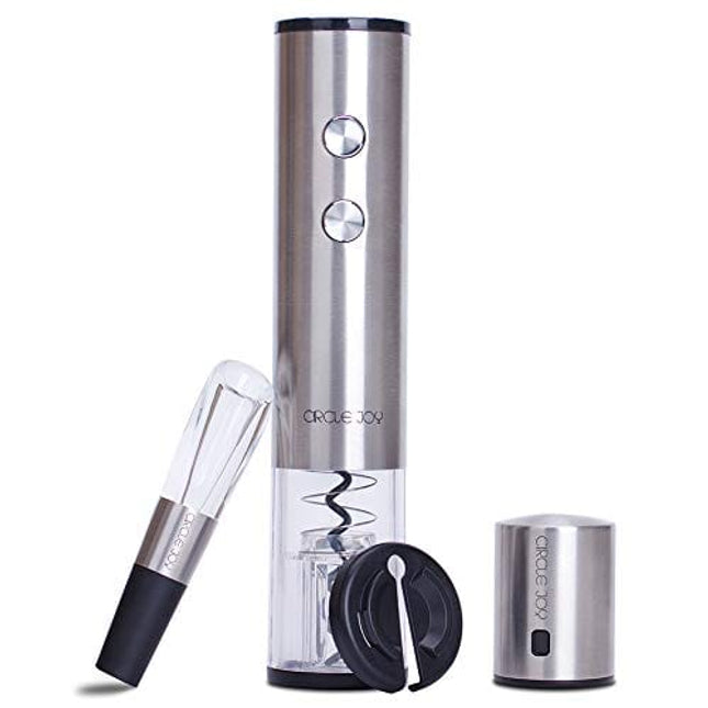 CIRCLE JOY Electric Wine Opener Set with Wine Accessories - Gift Set for Wine Lovers - Anniversary Birthday Gift Idea Kit Battery Powered Electric Wine Bottle Opener - Silver