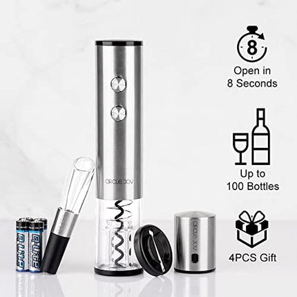 CIRCLE JOY Electric Wine Opener Set with Wine Accessories - Gift Set for Wine Lovers - Anniversary Birthday Gift Idea Kit Battery Powered Electric Wine Bottle Opener - Silver
