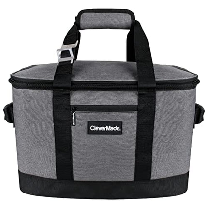 CleverMade Collapsible Cooler Bag: Insulated Leakproof 50 Can Soft Sided Portable Cooler Bag for Lunch, Grocery Shopping, Camping and Road Trips, Heather Grey/Black