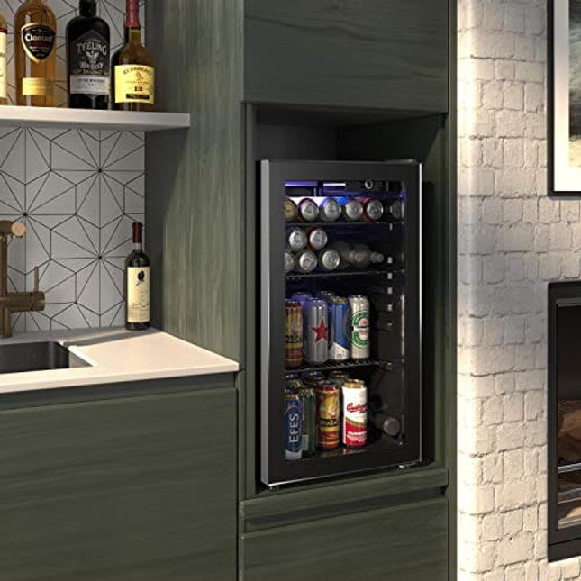 Cloud Mountain OKADA Beverage refrigerator or Wine Cooler with Glass Door for Beer, soda or Wine Mini Fridge freestanding for Home, Office or Bar - Drink Freezer for Party
