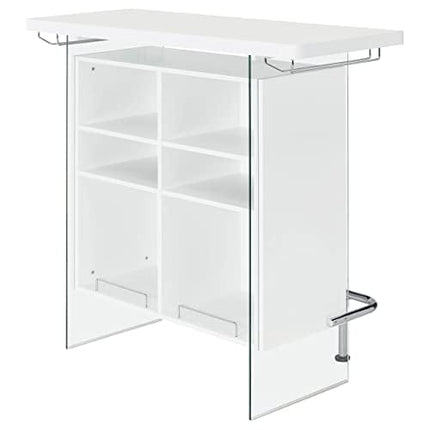 Coaster Home Furnishings Rectangular Bar Unit with Footrest and Glass Side Panels White High Gloss