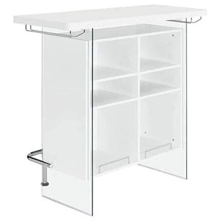 Coaster Home Furnishings Rectangular Bar Unit with Footrest and Glass Side Panels White High Gloss