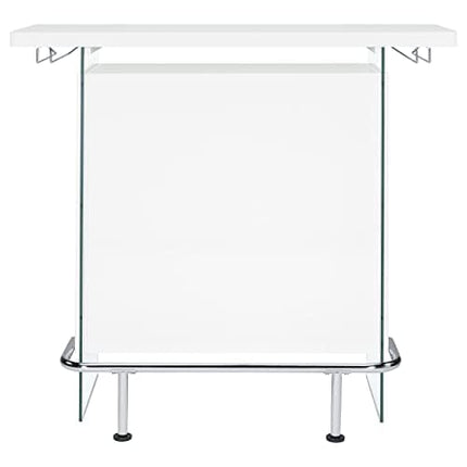 Coaster Home Furnishings Rectangular Bar Unit with Footrest and Glass Side Panels White High Gloss