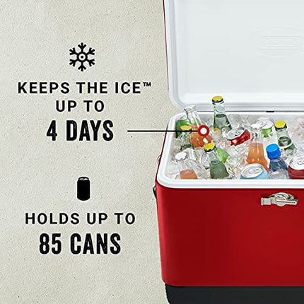 Coleman Cooler | Steel-Belted Cooler Keeps Ice Up to 4 Days | 54-Quart Cooler for Camping, Barbecues, Tailgating & Outdoor Activities