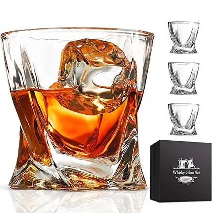 Comsmart Whiskey Glass Set of 4 with Luxury Box, 10 oz Crystal Old Fashioned Lowball Rocks Glasses, Gift for Men Drinking Scotch Bourbon Cocktail Liquor Vodka Malt Cognac