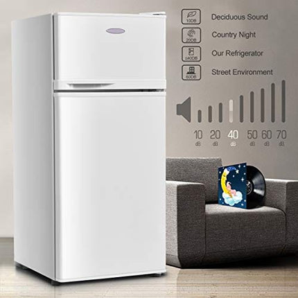 COSTWAY Compact Refrigerator, 3.4 Cu. Ft. Classic Fridge with Adjustable Removable Glass Shelves, Mechanical Control, Recessed Handle, Fridge Freezer for Dorm, Office, Apartment, White