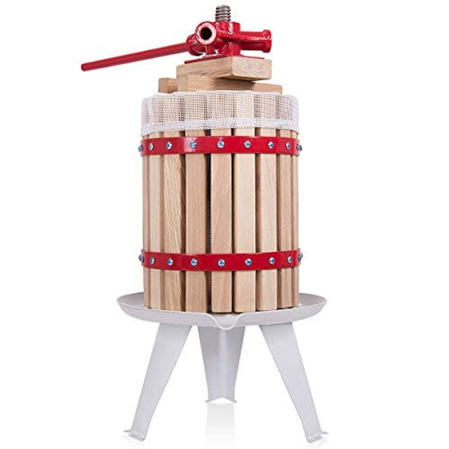 Costzon 1.6 Gallon Fruit and Wine Press, 6 Liter Solid Wood Basket Wine Making Press, Cider Apple Grape Crusher Juice Maker for Kitchen Home Outdoor