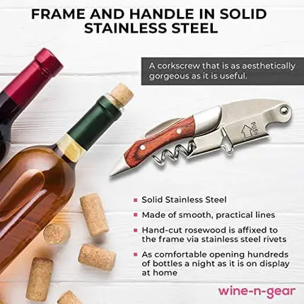 Prestige Waiters Wine Bottle Opener By Coutale Sommelier - Rosewood - French Patented Spring-Loaded Double Lever Wine Opener - Great Manual Corkscrew for Bartenders and Gifts