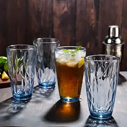CREATIVELAND Highball Glass Tumbler Light Blue Set of 6, for Water,Cocktail,Juice,Beer,Iced Coffee,Clear Blue Glassware for Bar Kitchen,Thick & Heavy Glass Drinking Glasses with Heavy Base 16oz/450ML