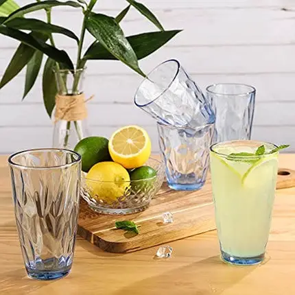 CREATIVELAND Highball Glass Tumbler Light Blue Set of 6, for Water,Cocktail,Juice,Beer,Iced Coffee,Clear Blue Glassware for Bar Kitchen,Thick & Heavy Glass Drinking Glasses with Heavy Base 16oz/450ML