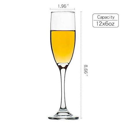 Set of 12, Champagne Glasses, 6 Ounce Champagne Flute, Lead-free Drinkware, Clear