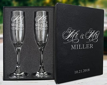 Mr and Mrs Champagne Wedding Glasses, Set of 2 Personalized Toasting Flutes, Engraved Mr and Mrs Wedding Toast Glass Flutes, Bride and Groom