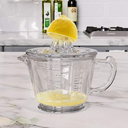 CuttleLab Glass Measuring 2-Cup with Lemon and Lime Juicer (2, Clear), Hand Juicer, Liquid Measuring Cups Manual Juicer, 2 Cup Measuring Cup, Ounce Measuring Cup, Citrus Reamer, Lemon Juicer Manual