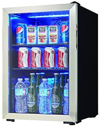 Danby DBC026A1BSSDB 95 Can Beverage Center, 2.6 Cu.Ft Refrigerator for Basement, Dining, Living Room, Drink Cooler Perfect for Beer, Pop, Water, Black/Stainless-Steel