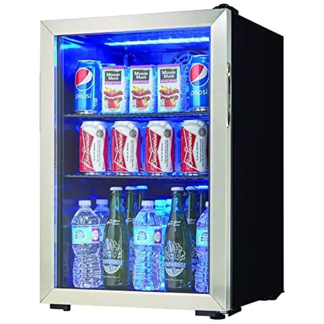 Danby DBC026A1BSSDB 95 Can Beverage Center, 2.6 Cu.Ft Refrigerator for Basement, Dining, Living Room, Drink Cooler Perfect for Beer, Pop, Water, Black/Stainless-Steel
