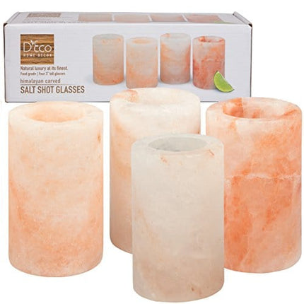 Himalayan Salt Shot Glasses, Set of Four 3" All-Natural Pink Salt Glasses - Hand-Carved Tequila Shot Glasses - Perfect Cinco de Mayo Party Cups & Mothers Day Gift - Add light salt flavor to any drink