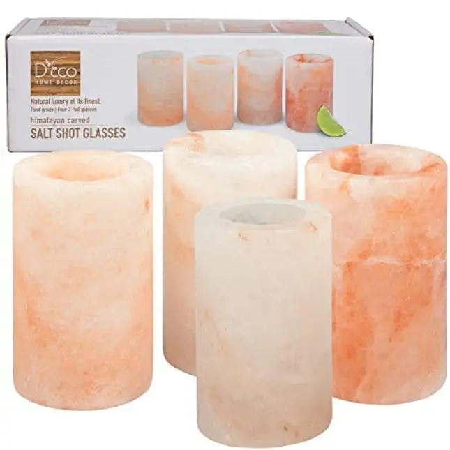 Himalayan Salt Shot Glasses, Set of Four 3" All-Natural Pink Salt Glasses - Hand-Carved Tequila Shot Glasses - Perfect Cinco de Mayo Party Cups & Mothers Day Gift - Add light salt flavor to any drink