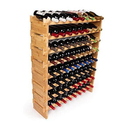 DECOMIL - 72 Bottle Stackable Modular Wine Rack Wine Storage Rack Solid Bamboo Wine Holder Display Shelves, Wobble-Free (Eight-Tier, 72 Bottle Capacity)