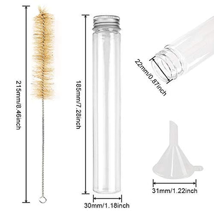 DEPEPE 18pcs 115ml Clear Flat Plastic Test Tubes with Screw Caps 30 x 180mm with 3 Funnels and 1 Brush, Large Test Tubes Containers for Bath Salt Candy Storage