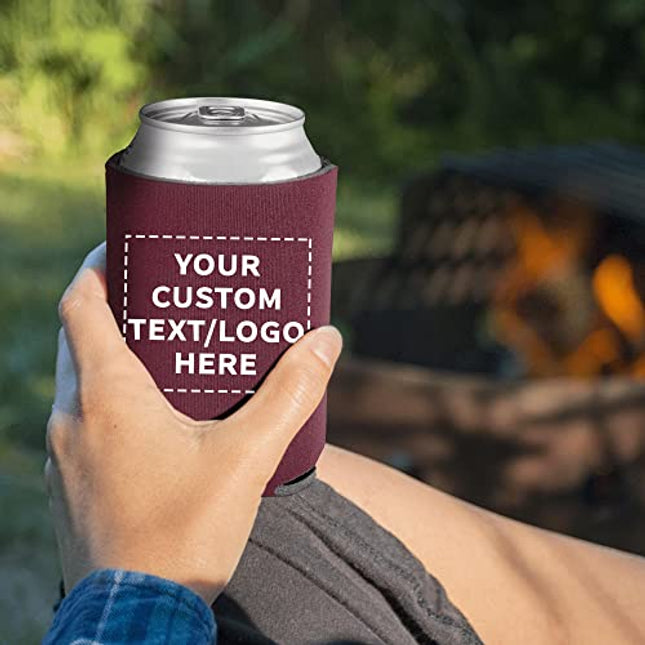 Can Coolers - 10 pack - Customizable Text, Logo - 4mm Collapsible Beer Holders To Keep Your Beer Cold - Insulated Cans Holder - Burgundy