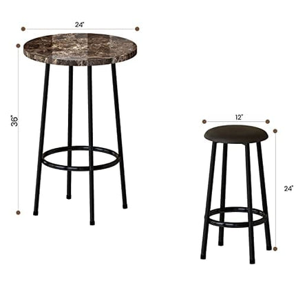 DKLGG 3-Piece Bar Table Set, 24" Modern Counter Height Pub Table Dining Table Set with PU Leather stools, Pub Table Bar Table and Chairs Set with Metal Frame for Living Room, Kitchen, Small Space