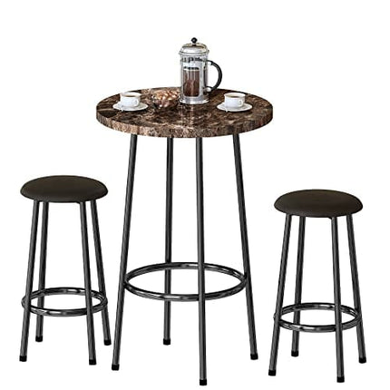 DKLGG 3-Piece Bar Table Set, 24" Modern Counter Height Pub Table Dining Table Set with PU Leather stools, Pub Table Bar Table and Chairs Set with Metal Frame for Living Room, Kitchen, Small Space