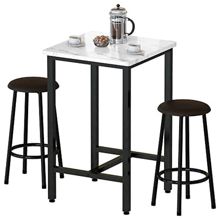 DKLGG 3-Piece Bar Table Set, 24" Square Counter Height Pub Table Dining Table Set with PU Leather Stools, Small Kitchen Table Bar Table and Chairs Set for Living Room, Kitchen, Small Space