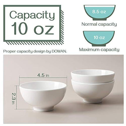 DOWAN 4.5" Ceramic Soup Bowls & Cereal Bowls - 10 Ounce Small Bowls Set of 4 for Kitchen - White Bowls for Cereal, Soup, Oatmeal, Ice Cream, Dessert, Rice - Chip Resistant, Dishwasher & Microwave Safe