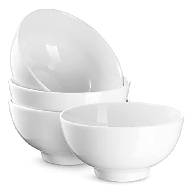 DOWAN 4.5" Ceramic Soup Bowls & Cereal Bowls - 10 Ounce Small Bowls Set of 4 for Kitchen - White Bowls for Cereal, Soup, Oatmeal, Ice Cream, Dessert, Rice - Chip Resistant, Dishwasher & Microwave Safe