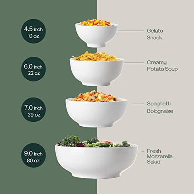 DOWAN Ceramic Soup Bowls, Cereal Bowl, 22 Ounce Bowls Set, Chip Resistant, Dishwasher & Microwave Safe, Porcelain Bowls for Kitchen, White Bowls for Cereal Soup Rice Pasta Salad Oatmeal, Set of 4