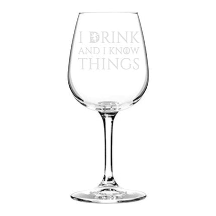 DU VINO I Drink and I Know Things Wine Glass - 12.75 oz - Funny Novelty Wine Glass - Humorous Present for Mom, Women, Friends, or Her - Made in USA - Inspired by GOT