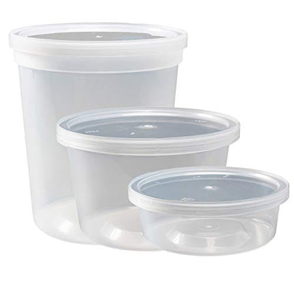 DuraHome Food Storage Containers with Lids 8oz, 16oz, 32oz Freezer Deli Cups Combo Pack, 44 Sets BPA-Free Leakproof Round Clear Takeout Container Meal Prep Microwavable, Airtight Lids (Mixed Sizes)