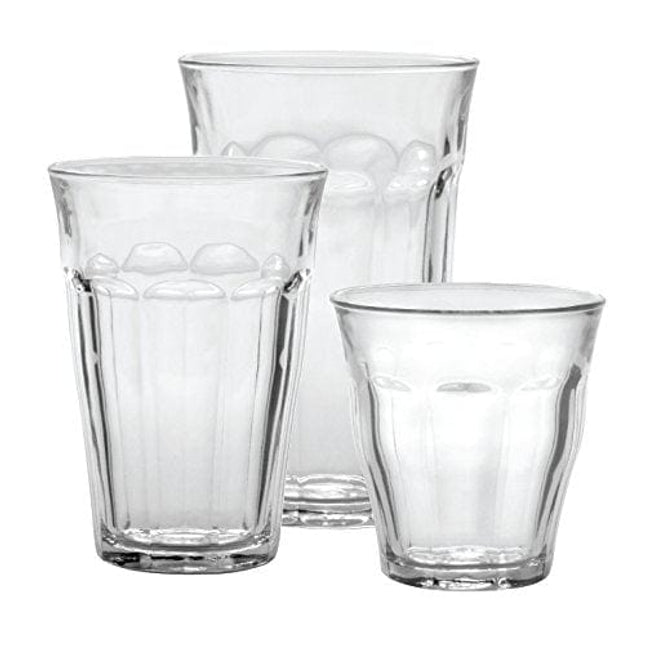Duralex CC1/18 Made In France Picardie 18-Piece Clear Drinking Glasses & Tumbler Set: Set includes: (6) 8-3/4 oz, (6) 12 -5/8 oz, (6) 16-7/8 oz