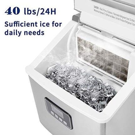 EUHOMY Countertop Ice Maker Machine, 40Lbs/24H Auto Self-Cleaning, 24 Pcs Ice/13 Mins, Portable Compact Ice Maker with Ice Scoop & Basket, Perfect for Home/Kitchen/Office/Bar(Silver)