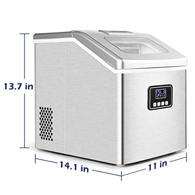 EUHOMY Countertop Ice Maker Machine, 40Lbs/24H Auto Self-Cleaning, 24 Pcs Ice/13 Mins, Portable Compact Ice Maker with Ice Scoop & Basket, Perfect for Home/Kitchen/Office/Bar(Silver)