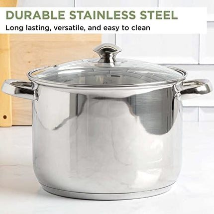 Ecolution Stainless Steel Stock Pot with Encapsulated Bottom Matching Tempered Glass Steam Vented Lids, Made Without PFOA, Dishwasher Safe, 8-Quart, Silver