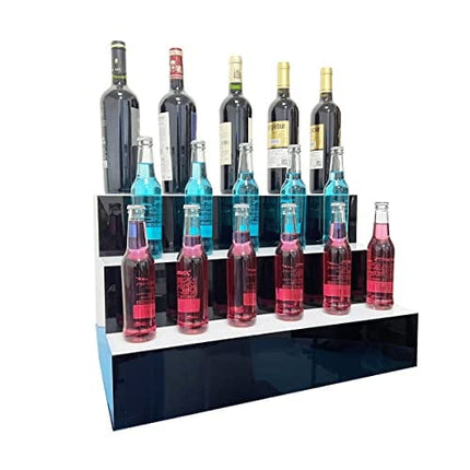 ECUTEE Liquor Bottle Display LED Shelf 3 Step Liquor Bottle Alcohol Whiskey Shelves Rack Stand 24 inch Illuminated Liquor Bottle Stand 7 Colors with Remote Control for Home Bar Parties Decor
