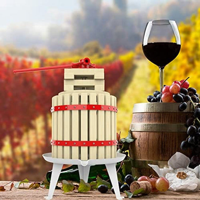 3.2 Gallon Fruit Wine Press - 100% Nature Apple&Grape&Berries Crusher Manual Juice Maker for Kitchen, Solid Wood Basket with 6 Blocks Heavy Duty Cider Wine Making Press