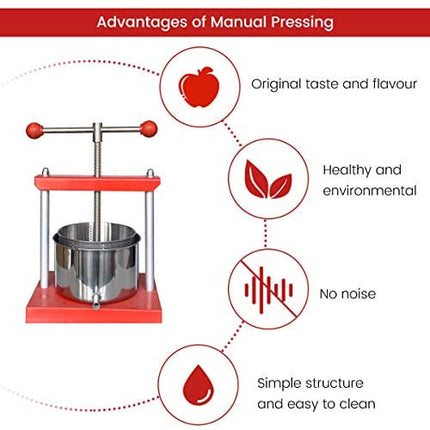 Cheese Tincture Herb Fruit Wine Manual Press - 1.6 Gallon Stainless Steel Barrels Press Machine for Juice, Vegetable,Wine,Olive Oil