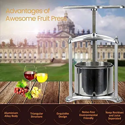 Fruit Wine Press - 100% Nature Juice Making for Apple/Carrot/Orange/Berry/Vegetables, Cheese&Tincture&Herbal Press(0.8 Gallon,Sliver)