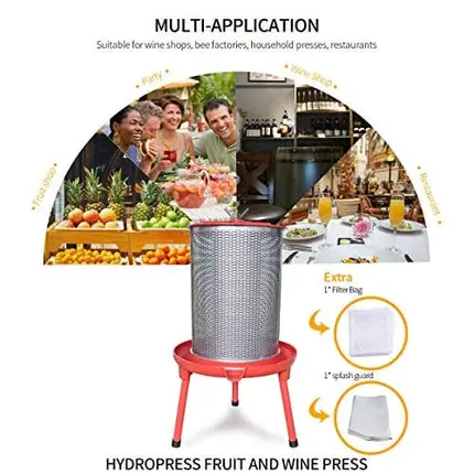 Hydraulic Fruit Wine Press - Electricity-Free/Water-powered Cider Wine Bladder Press, Natural Juice Making(5.3 Gallon, with Filter Bag/Splash Guard)