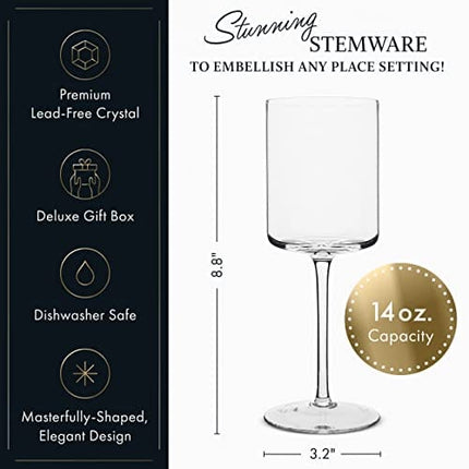 Edge Wine Glasses, Modern & Elegant Square Glass Set of 2, Large Red Wine or White Wine Glass - Unique Gift for Women, Men, Wedding, Anniversary - 14oz