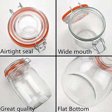 Encheng 32 oz Glass Jars With Airtight Lids And Leak Proof Rubber Gasket,Wide Mouth Mason Jars With Hinged Lids For Kitchen Canisters 1000ml, Glass Storage Containers 4 Pack